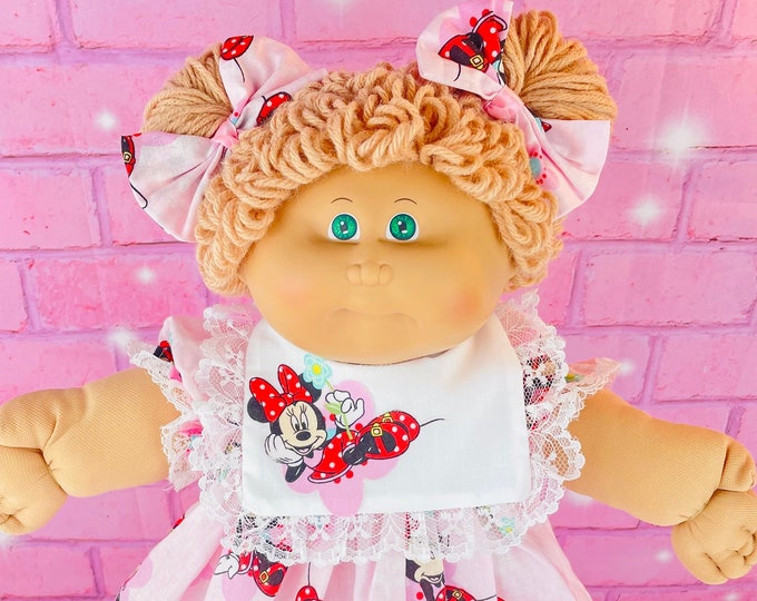 Cabbage Patch kids vintage doll 1984 girl green eyes beige hair pink mini mouse dress  get for little girls Mother  gifts retro toys 1980