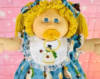 1985 Cabbage Patch Kid Doll: Butterscotch Blonde Hair, Christmas Dress