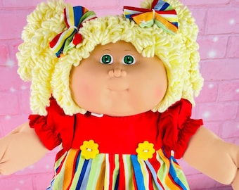 Vintage 1986 Cabbage Patch Kid Doll: Blonde Popcorn Hair, Green Eyes, Chubby cheeks