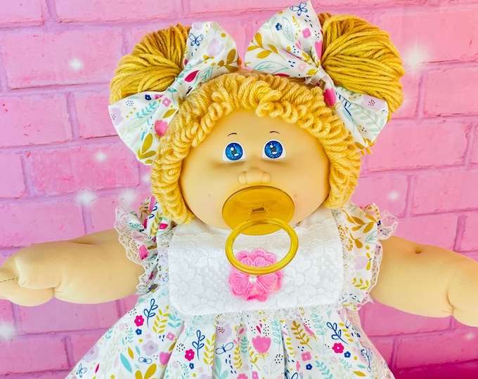 FIRST EDITION Cabbage Patch kid doll pacifier 1983 girl blonde hair, blue eyes, pink dress gift for mom, little girls collector doll toy