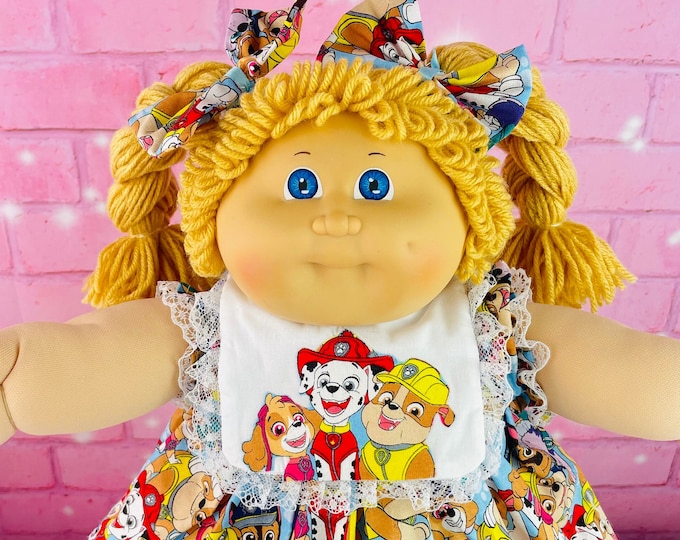 Cabbage patch kids vintage 1984 OK factory butterscotch blonde girl blue eyes cabbage patch doll, PAW PATROL dress gift for girls, retro