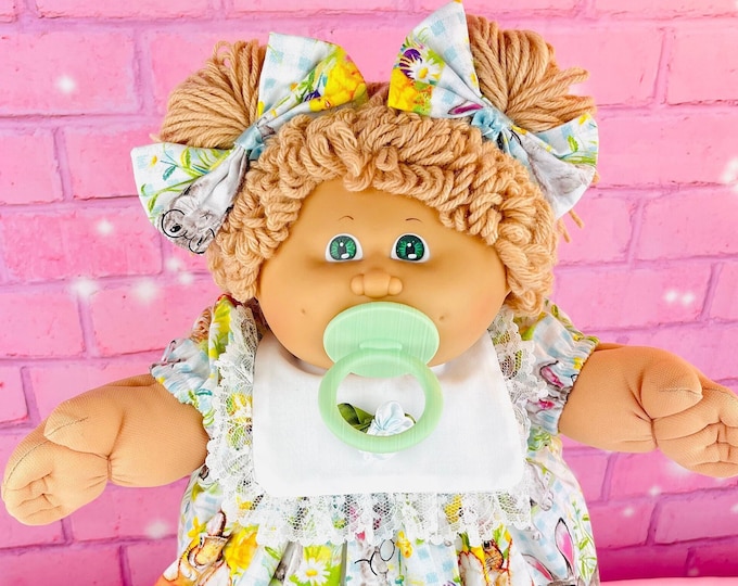 Cabbage Patch kids vintage doll 1985 beige loop hair KT pacifier girl, cabbage Patch dolls gift for girls, easter dress, retro toy doll