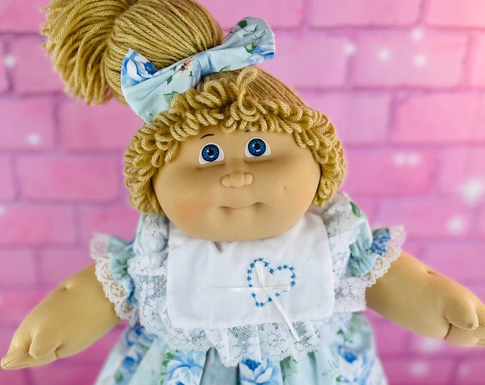 Jesmar cabbage, patch kid, girl, vintage doll HTF, beige hair, single pony, custom dress rare Cabbage Patch doll blue eyes collector dolls