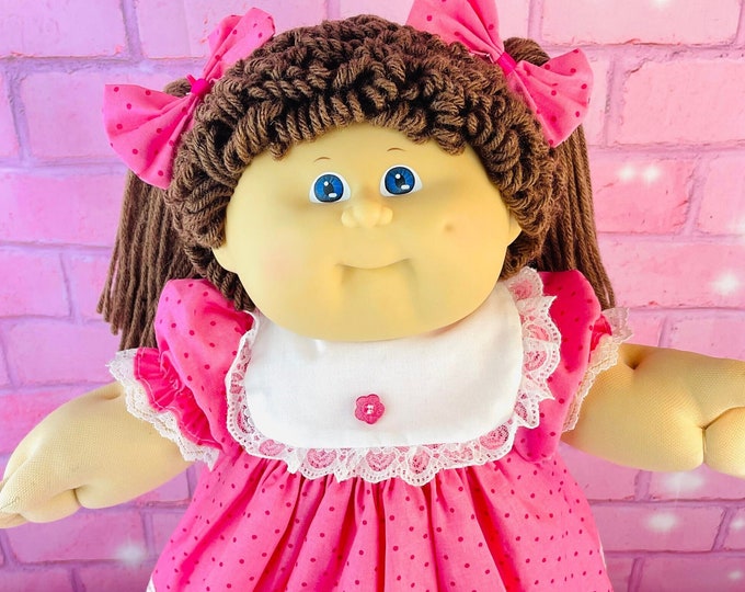 Vintage Cabbage Patch kids 1986 collector doll IC factory brown hair, blue eyes, pink dress, Cabbage Patch doll,  HTF RARE retro toys, gift