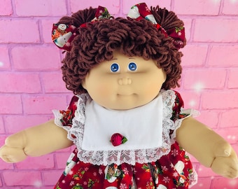 Jesmar cabbage patch kid, brown hair, blue eyes, vintage collector doll, 1984 Spain HTF rare Christmas dress cabbage patch doll gift  girls