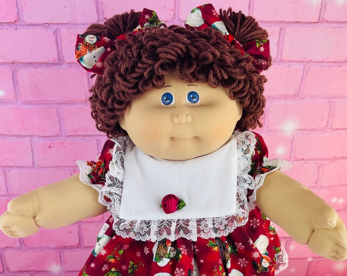 Jesmar cabbage patch kid, brown hair, blue eyes, vintage collector doll, 1984 Spain HTF rare Christmas dress cabbage patch doll gift  girls