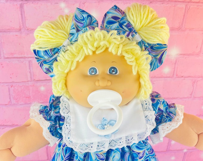 Vintage 1985 Cabbage Patch Kid Doll: Blonde Hair, Custom Dress & Shoes, Pacifier Girl