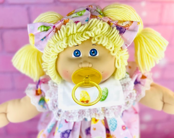 Vintage Cabbage Patch kid, 1985 girl pacifier yellow blonde hair, Easter, pink dress gift for little girls  Cabbage Patch dolls toys HTF