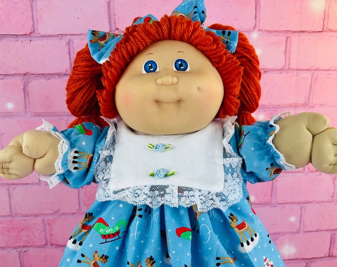 Cabbage Patch doll vintage 1985 OK factory collector dolls, Cabbage Patch kid red hair blue eyes Christmas dress gift READ DESCRIPTION