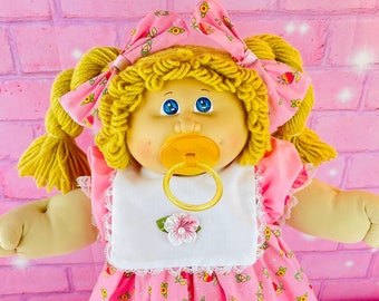 Vintage 1985 Cabbage Patch Doll: Butterscotch Blonde, Pink Dress, Pacifier Girl