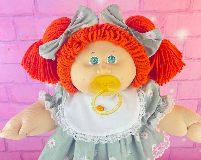 FIRST EDITION Cabbage Patch kids, vintage doll 1983 red hair pacifier girl green eyes, custom dress shoes, Cabbage Patch doll toys for girls
