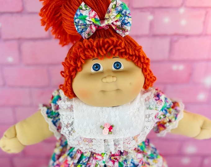 Jesmar cabbage patch kids girl vintage doll HTF red hair, single pony, colorful dress rare Cabbage Patch dolls blue eyes collector doll 1984