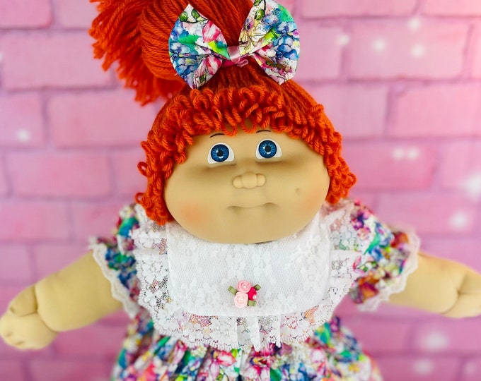 Jesmar cabbage patch kids girl vintage doll HTF red hair, single pony, colorful dress rare Cabbage Patch dolls blue eyes collector doll 1984