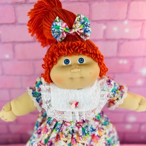 Jesmar cabbage patch kids girl vintage doll HTF red hair, single pony, colorful dress rare Cabbage Patch dolls blue eyes collector doll 1984