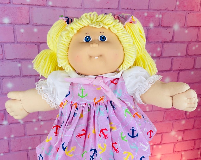Vintage 1986 Cabbage Patch Kid Doll: Blonde Hair, Pink Sailor Dress