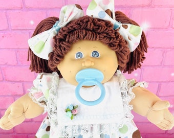 Vintage Cabbage Patch kid brown hair girl pacifier blue eyes 1985 KT Cabbage Patch dolls recycled toys collector doll gift girls toy 1980s