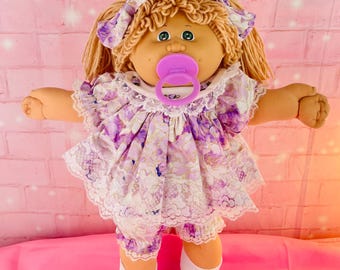 Cabbage Patch Kids Vintage Collector Doll, P Factory 1984 pacifier girl, beige loop hair, pigtails green eyes gift for girls collector dolls
