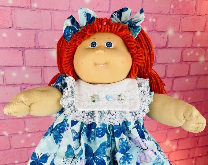 Vintage 1985 Cabbage Patch Kid Doll: Red Hair, Blue Butterfly Dress