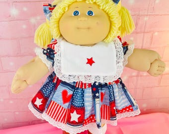 Cabbage Patch Kids Vintage Collector Doll, 1985 IC1 factory, blonde hair, blue eyes, patriotic, cowboy boots, birth certificate