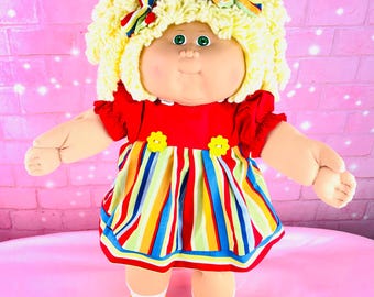 Vintage 1986 Cabbage Patch Kid Doll: Blonde Popcorn Hair, Green Eyes, Chubby cheeks