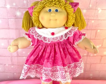 Cabbage Patch Kid vintage doll 1985 butterscotch blonde hair, blue eyes, CPK HM#1,  PMI factory, custom pink dress shoes, gift for girls