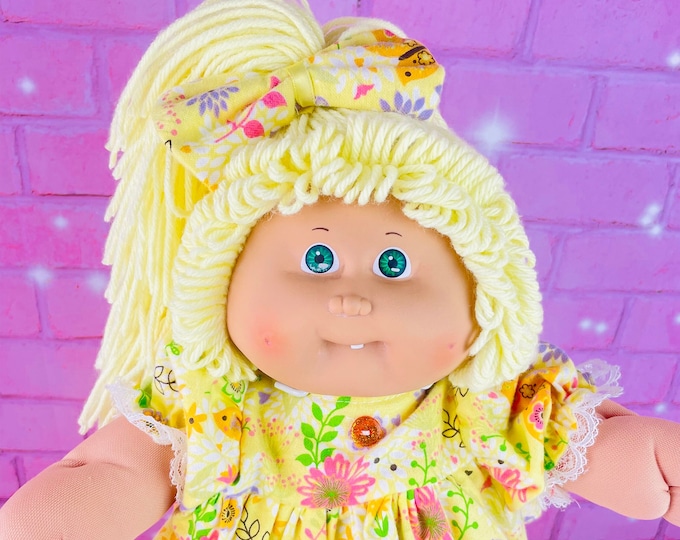 Cabbage patch  kids, vintage collector doll, 1985 OK factory blonde single pony, green eyes, cabbage Patch doll, Tooth, gift for girls toys