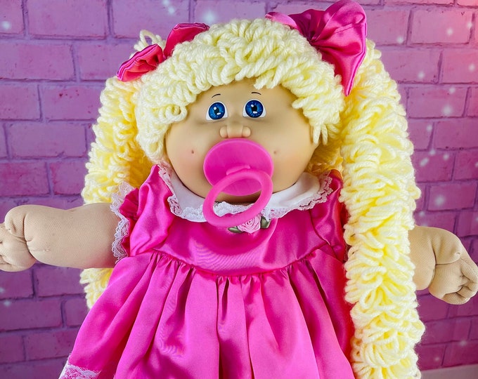 CUSTOM Cabbage Patch Kids Vintage 1983 Pacifier Re-Root Blonde Popcorn Long Hair Girl Collector Doll Gift for Little Girls Girlfriend CPK