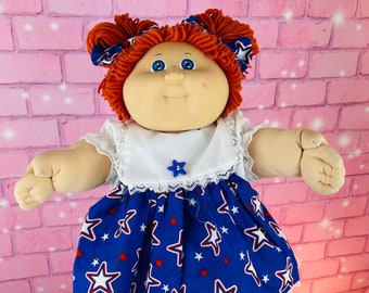 Vintage 1984 Cabbage Patch Doll: Red Hair, Blue Eyes, Patriotic Dress Girl
