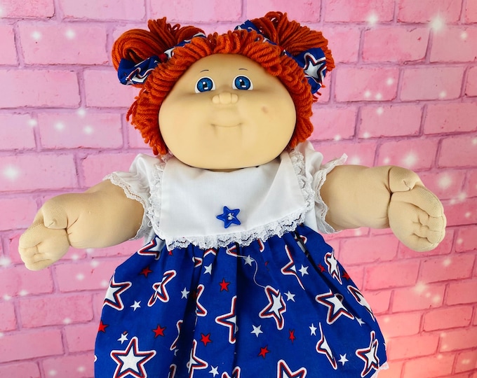 Vintage 1984 Cabbage Patch Doll: Red Hair, Blue Eyes, Patriotic Dress Girl