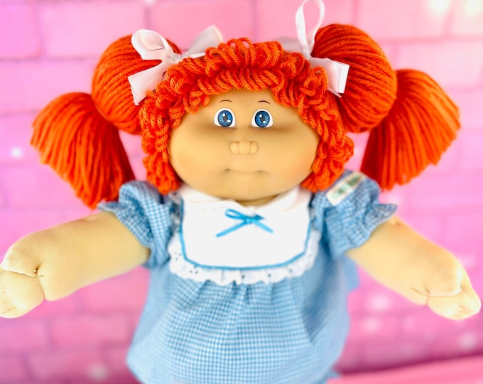 Jesmar cabbage patch kid vintage collector doll red hair blue eyes rare HTF gifts for girls made in Spain blue dress Cabbage Patch doll