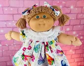Vintage 1985 Cabbage Patch Kid Doll: Beige Loop Hair, Butterfly Dress Girl