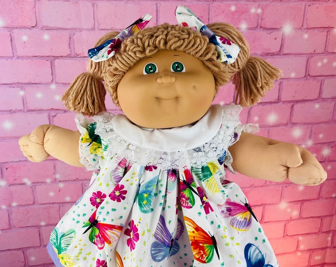 Vintage 1985 Cabbage Patch Kid Doll: Beige Loop Hair, Butterfly Dress Girl