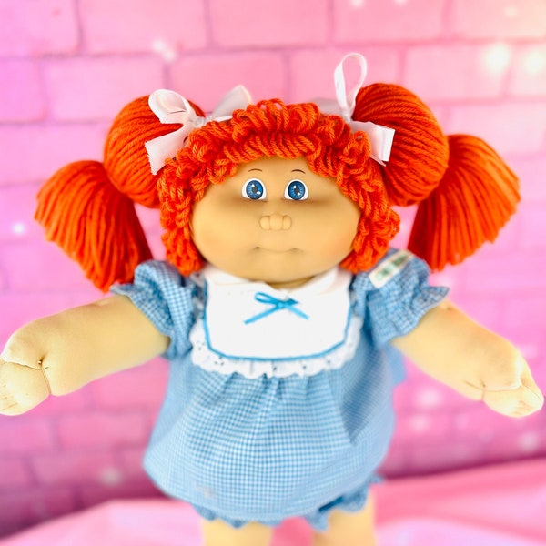 Jesmar cabbage patch kid vintage collector doll red hair blue eyes rare HTF gifts for girls made in Spain blue dress Cabbage Patch doll