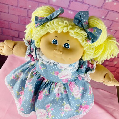 Cabbage Patch Kids Vintage shops Dolls 1984 Blonde Hair Girl Easter Dress Collector Doll Ponytails CPK Gift KT Factory Little Girls 1980's Toys