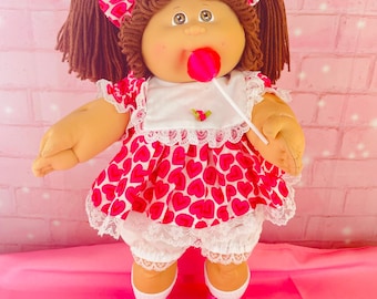 Cabbage Patch Kids Vintage doll, 1984 UT factory, 2nd Edition, brown hair, eyes, pacifier, mouth with  pink popsicle, Valentine’s Day gift