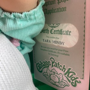 RARE Vintage cabbage patch kid Tara Mindy birth certificate popcorn, Irish redhead girl pacifier in box 1986 collector doll HTF image 10