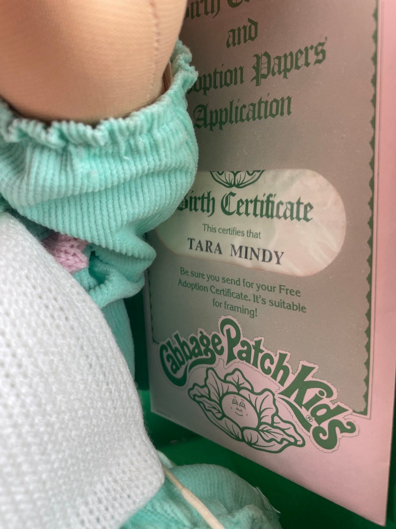 RARE Vintage cabbage patch kid Tara Mindy birth certificate popcorn, Irish redhead girl pacifier in box 1986 collector doll HTF image 10