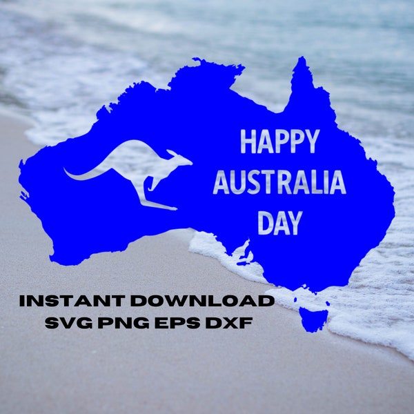 Happy Australia Day svg png - Australian map with cutout words- Kangaroo