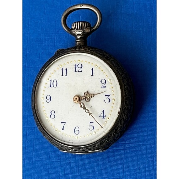 Antique .900 Coin Silver Case Swiss Pocket Watch w Ge… - Gem