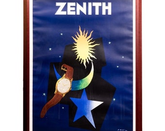 Original Vintage Zenith Watch Poster by Paul Colin C1950 Art