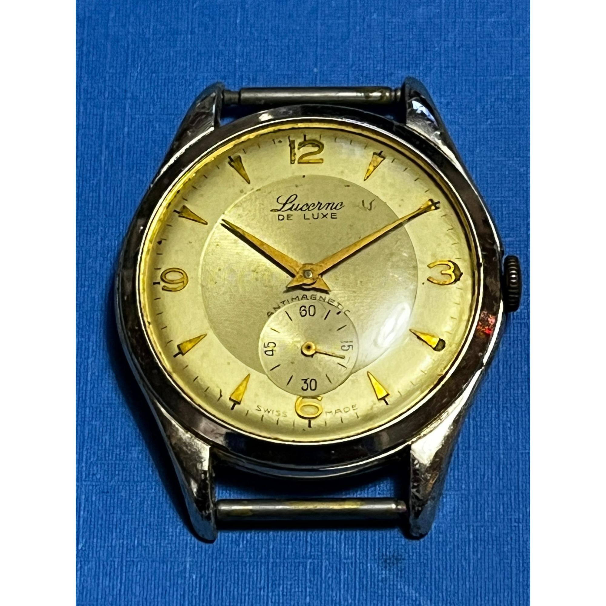 Lucerne De Luxe Antimagnetic Swiss Made Men's Watch gold tone parts  repair