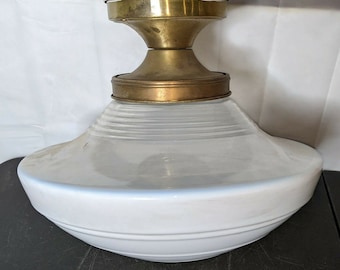 Vintage Milk Glass Reflector Schoolhouse Hanging Lamp ART MCM 1940's 50's Old