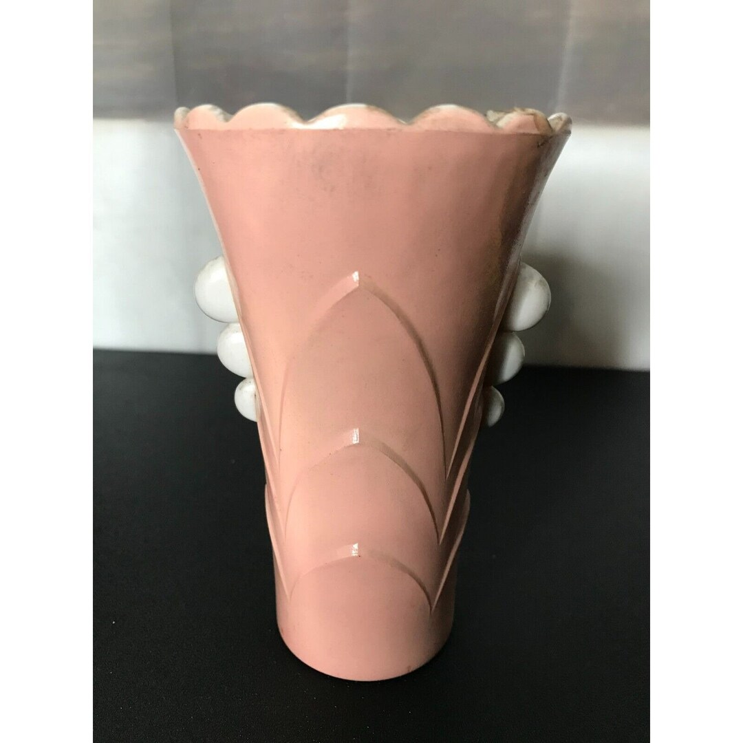 Vintage MCM Pink Milk Glass Vase With White Flutes on Side 5 Etsy