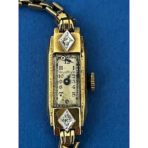 VINTAGE Ladies Deco Bulova watch 10K Gold Filled w diamonds 4 REPAIR