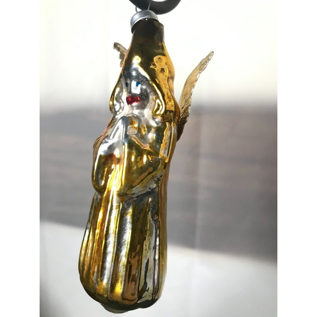 Vintage Mercury Glass Hanging Christmas Ornament Gold Silver Angel W ...