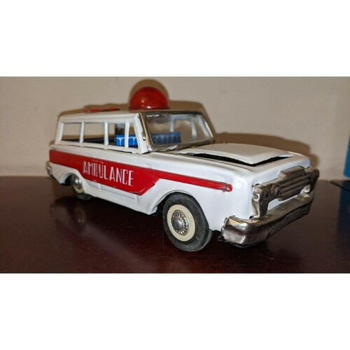 Vintage 1970s Jeep Cherokee AMBULANCE TIN litho FRICTION China shops W/ Box Rare!