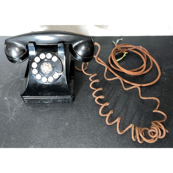 1950 Bakelite Retro Black Rotary Dial Desk Phone Western Electric F1 Bell System