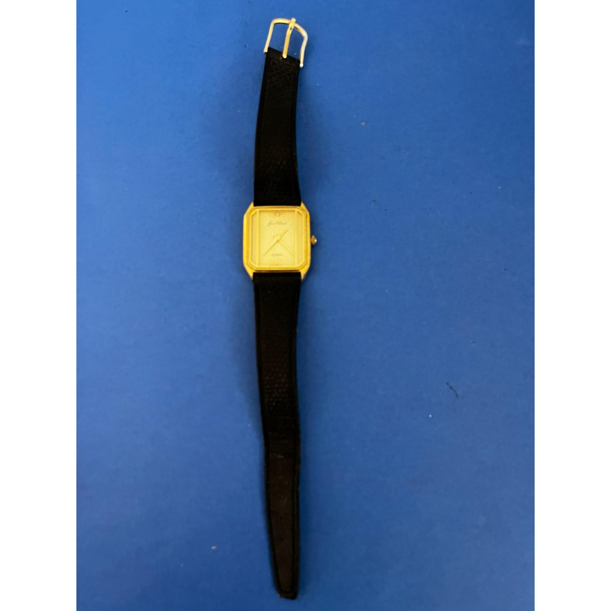 Vintage Jean Clouet Quartz Tank Watch Gold tone w black leather band Eytys Doja sneakers White Leather Women main image 3