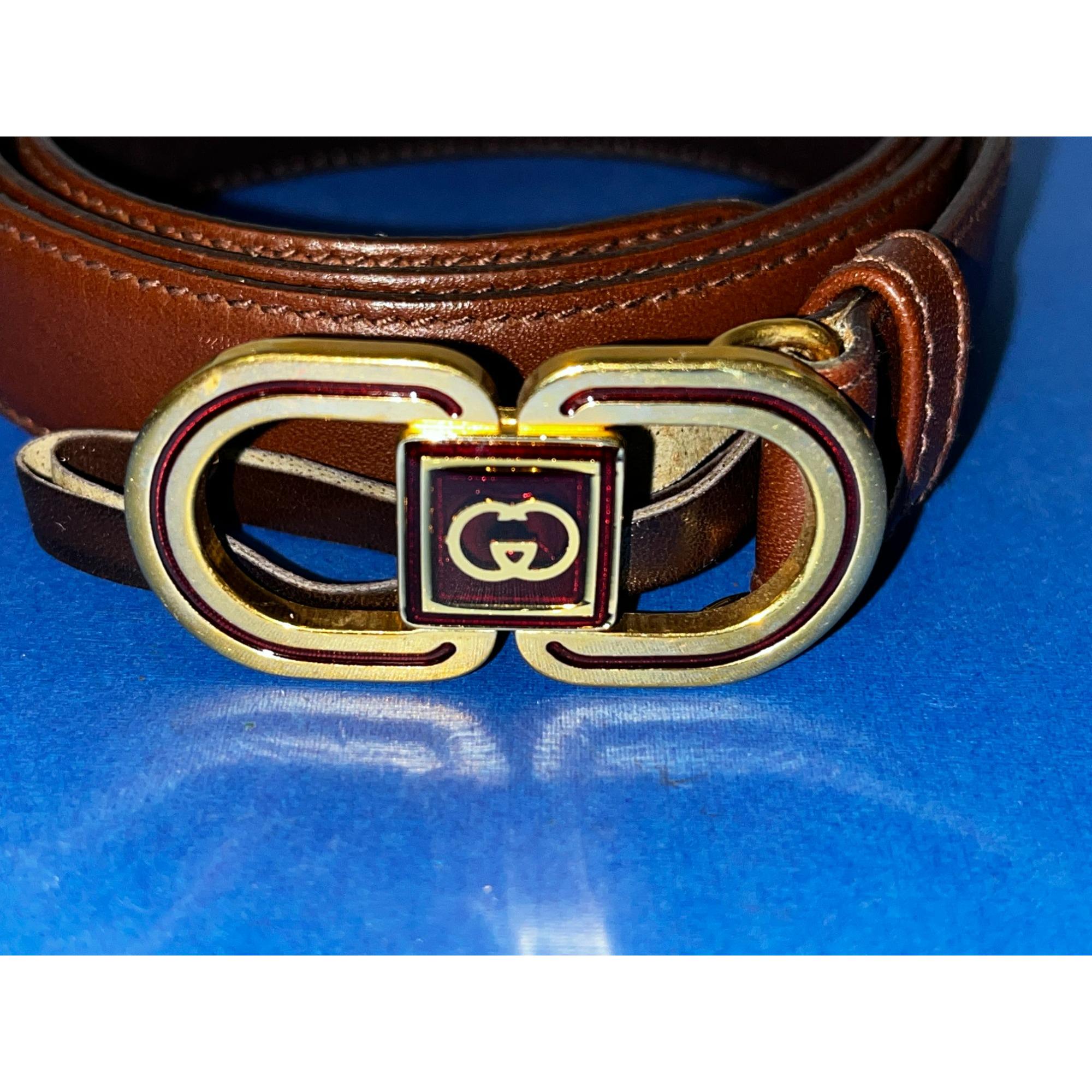 Vintage Gucci 037 406 0076 Brown Belt With Gold Tone  display picture 2