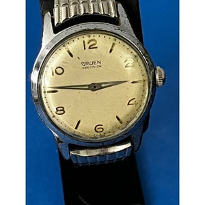 Vintage 1950s Gruen Precision Automatic Watch Men&#39;s Wrist Watch Silver Tone